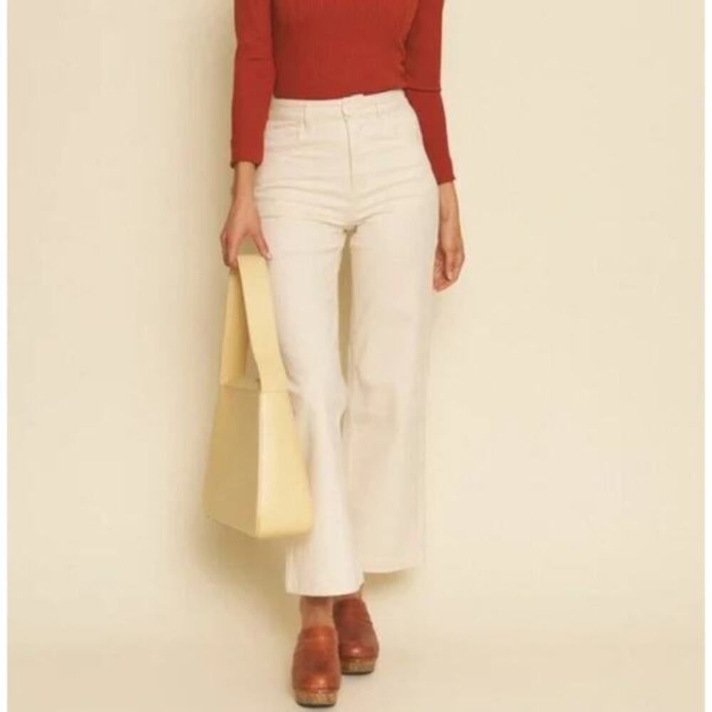 Whimsy + row cream ivory flora wide leg‎ jeans